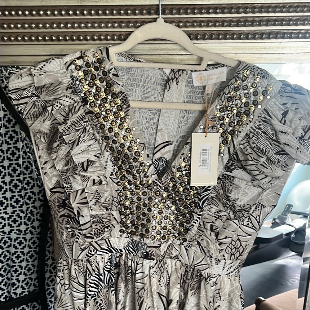 Embellished Black and White Dress